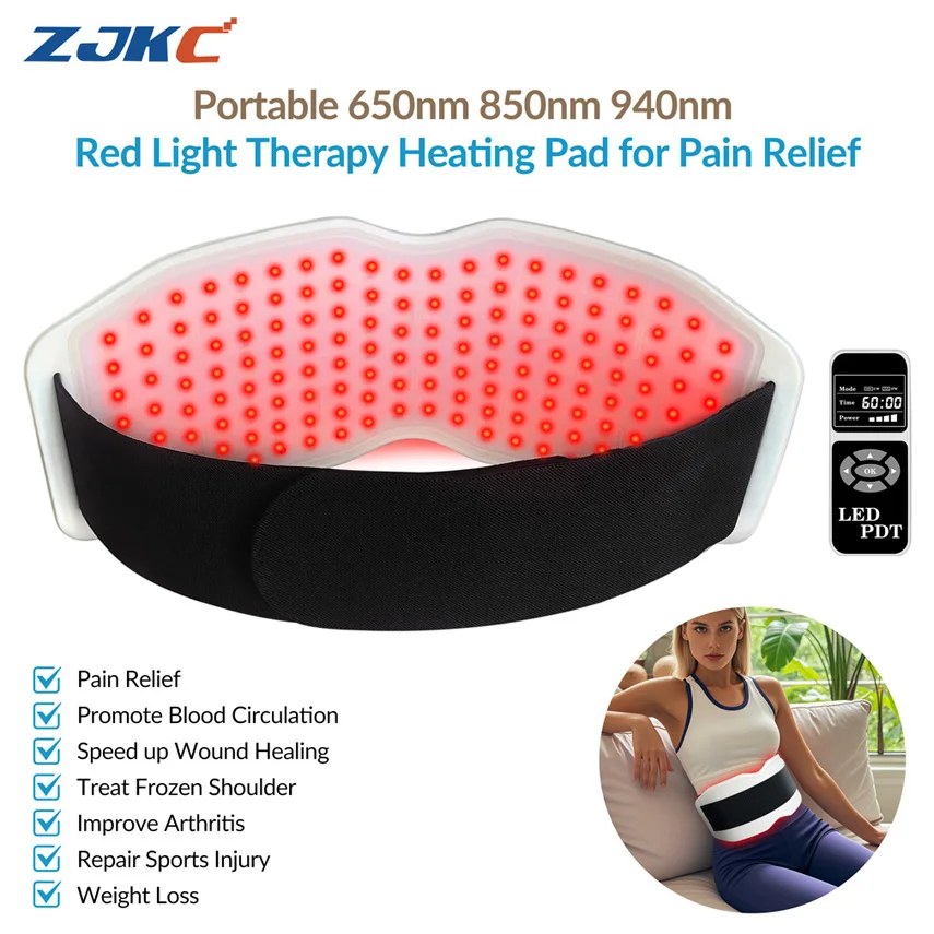 24W Red Light Therapy Machine Led Infrared Therapy Pad Belt Device Phototherapy for Body Pain Relief Back Shoulder 660+850+940nm