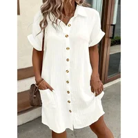 Plus Size 1XL-5XL Spring and Autumn European and American Hot Summer Simple Lapel Button Dress Skirt - Image 3
