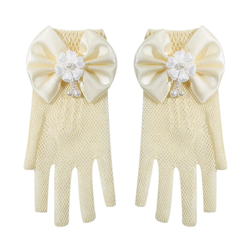 1 Pair Girls Kids Lace Faux Pearl Fishnet Gloves Communion Flower Girl Bride Party Ceremony Accessories Fishnet Gloves princess accessories set girls satin gloves
