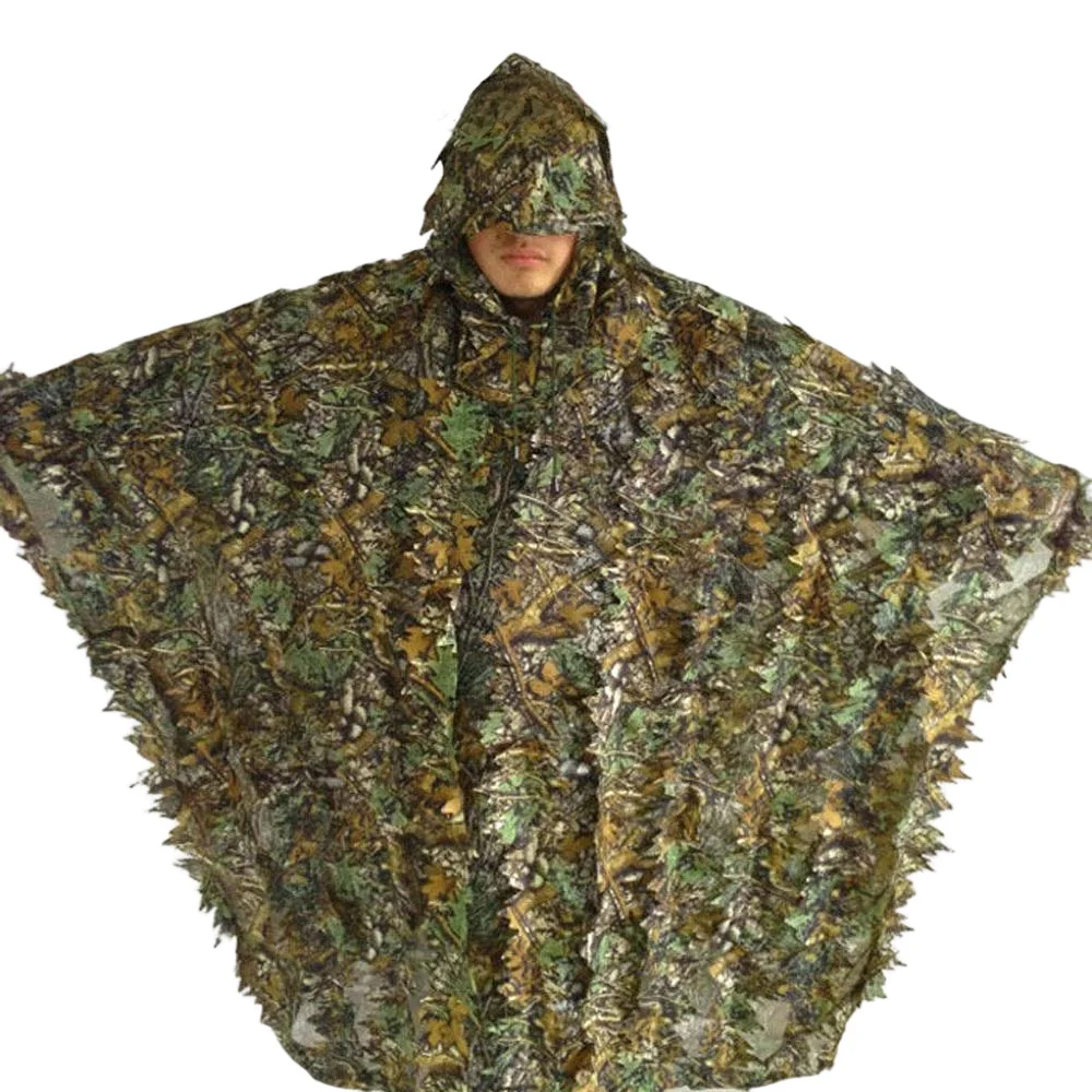 Ghillie Suit 3D Camouflaged Clothes for Hunter Woodland Poncho for Hunting Wildlife Photography Costumes