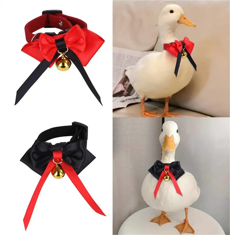 Adjustable Duck Bow Tie Necktie Bell Pet Chicken Duck Goose Clothes Handmade Parrot Cute Bird Collar Farm Animal Supplies pet collar pet slippers and costumes