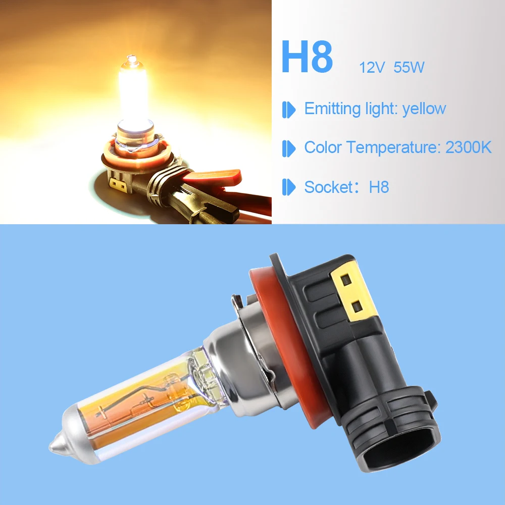 2 Pièces H1 H3 H4 H7 H8 H11 Super Jaune Phare 2300K HB3 HB4 9012 Lampe Halogène Mise à Niveau Pluie Et Anti-brouillard Lumière Voiture Ampoule ( Color : Super Yellow 2300K, Size