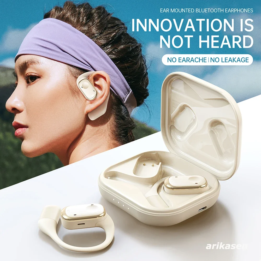 안정적인 편안함과 고해상도 사운드를 제공하는 오픈이어 헤드폰 순수 베이스 부스트 Bluetooth 5.3 이어버드 스포츠용 OWS 무선 헤드폰