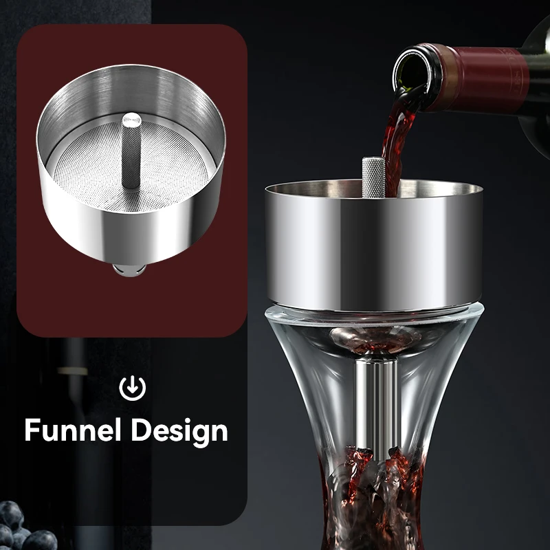 Wine aerator decanter pourer whiskey decanter set 304 stainless steel funnel Double old wine filter stainless steel magic decanter dispenser aerator funnel with Sediment Strainer