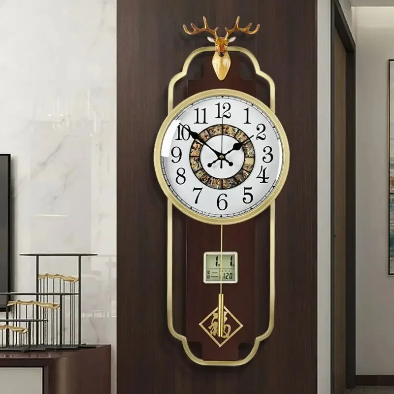 Wall Clock New Chinese Brass Living Room Home Solid Wood Luxury Chinese Style Silent High-end Watches Home Decoration - 3