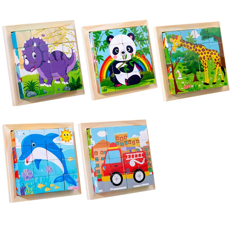 Cartoon Animal Six-Sided Wooden Puzzle Blocks Set