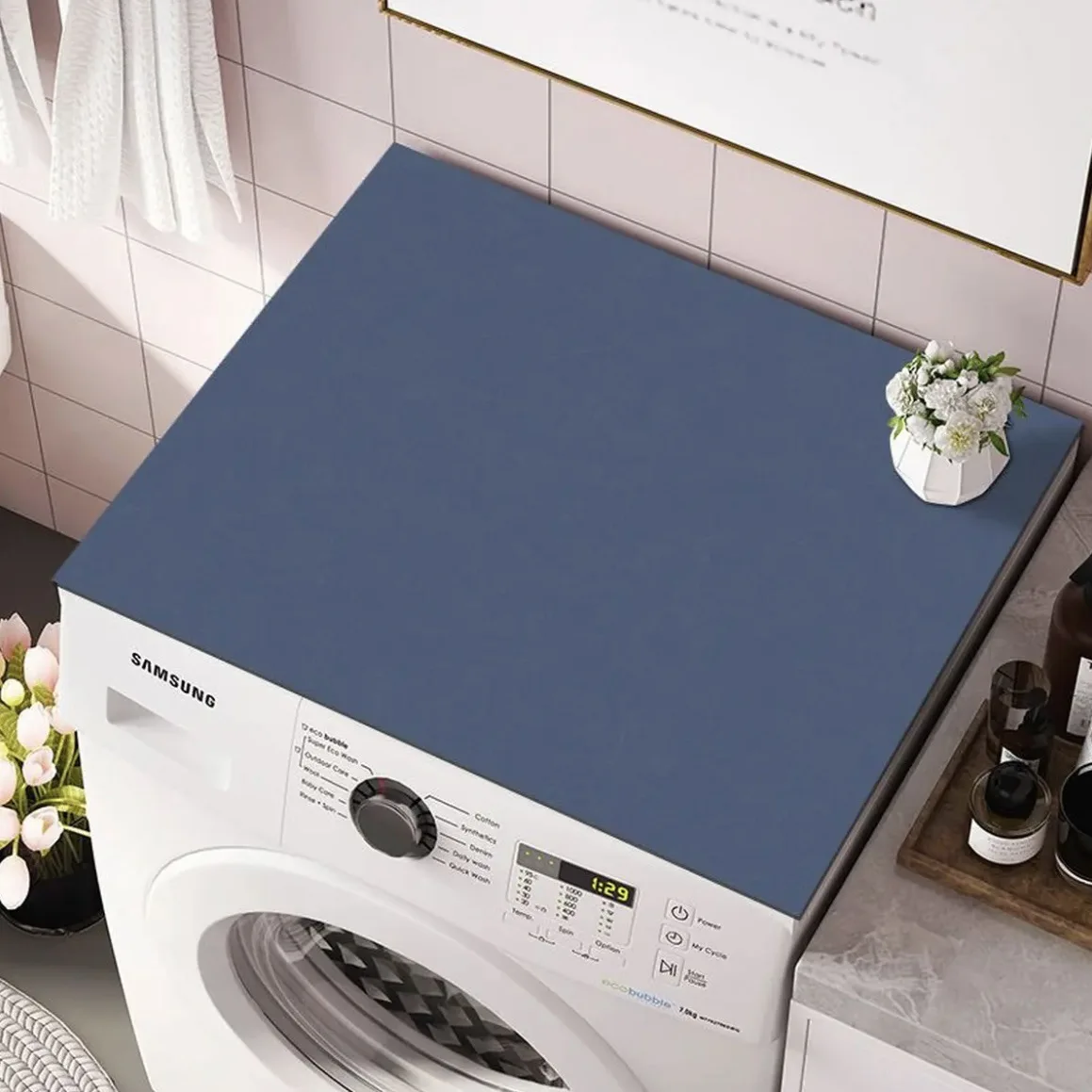 Solid Color Drum Washing Machine Cover Pad Anti-dust Cover  Sun Protection Cover Towel Water-absorbent and Non-slip