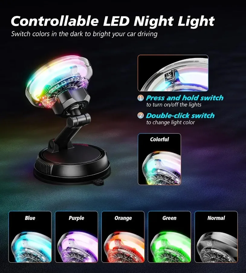 QI2 Cooling RGB Magnetic Wireless Car Charger Fast Charging Radiator Vacuum Suction Cup For Magsafe iPhone 17-12 Phone Holder