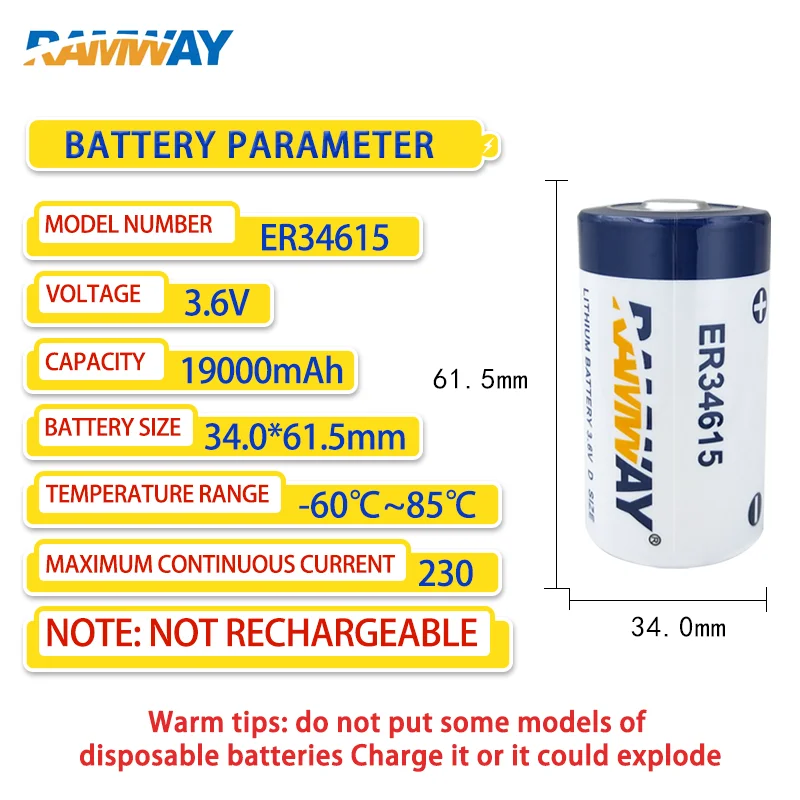 D Cell Li-ion Batterie ER34615 1900mAh 3.6V for ETC