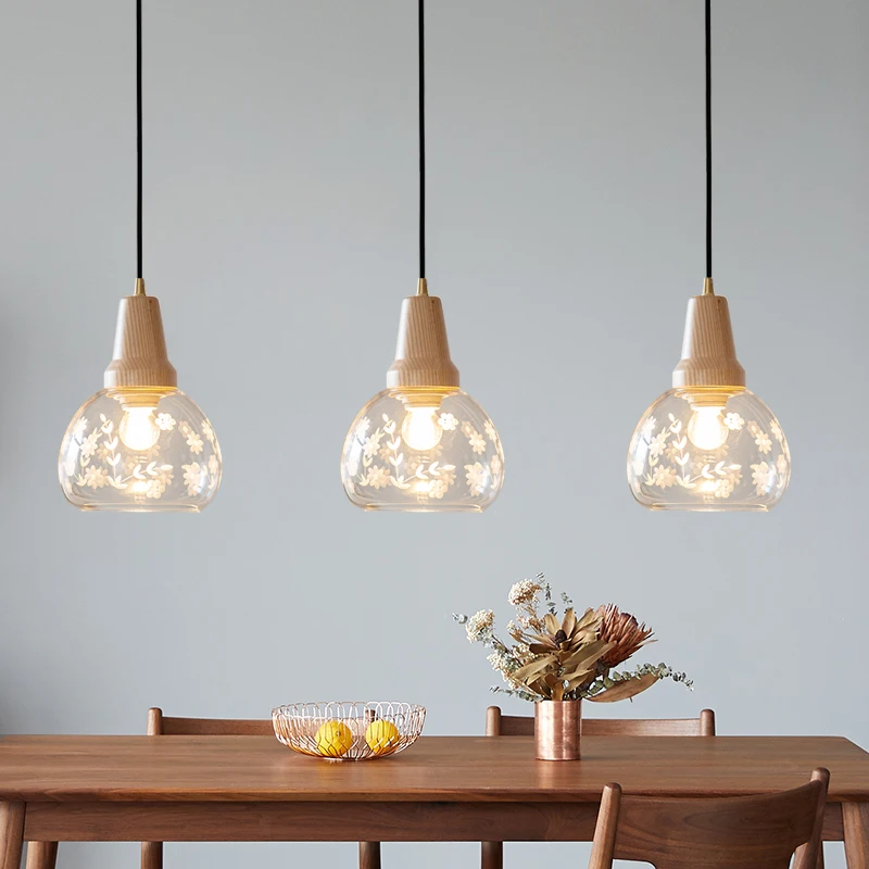 IWHD Glass Wood LED Pendant Lamp Bedroom Dining Room Kitchen Bar Carved Designs Modern Hanging Lights Fixtures Hanglampen