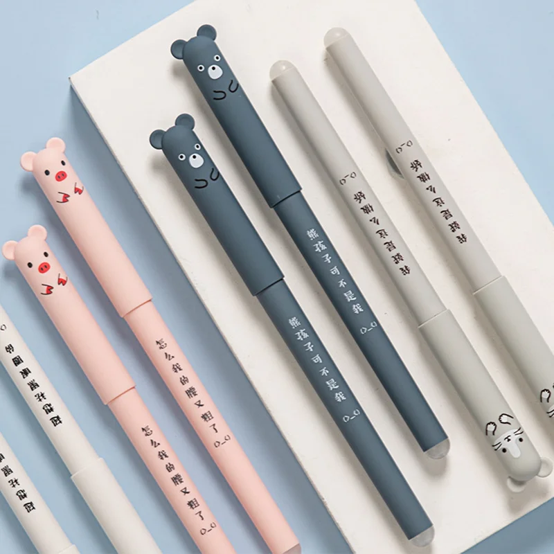 4pcs Cute Bear Pig Erasable Gel Pen Set Kawaii Pens Back to School Stationery Supplies for Writing Noting Journaling Kids Gifts gel pens