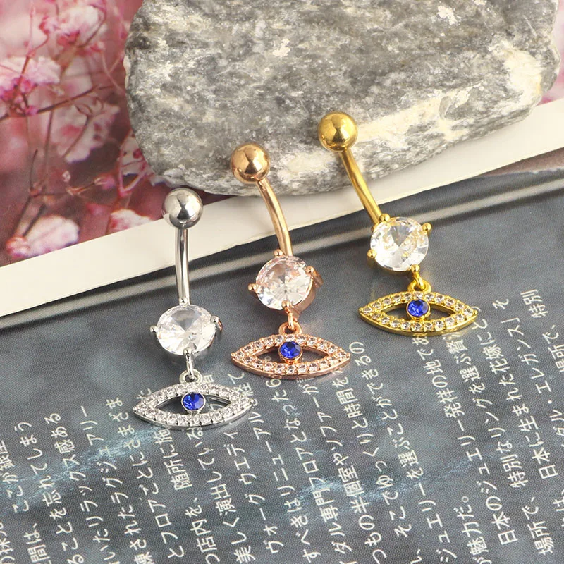 high quality eyes dangle belly button rings navel piercing wholesales 3 color mix stainless steel belly navel bar for body jewel