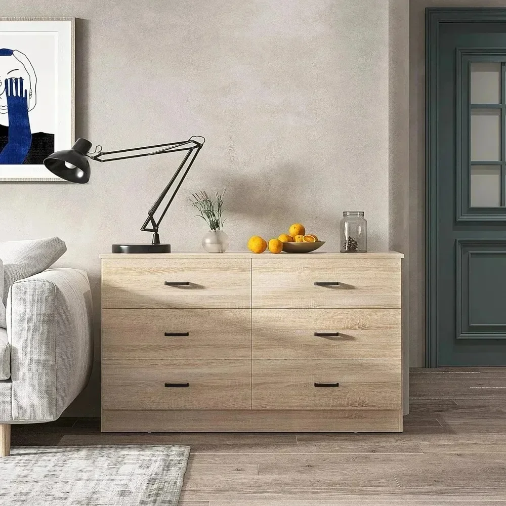 

Dresser,Wood Dresser for Bedroom, 6 Drawer Double Dresser,with Metal Handles,Dressers