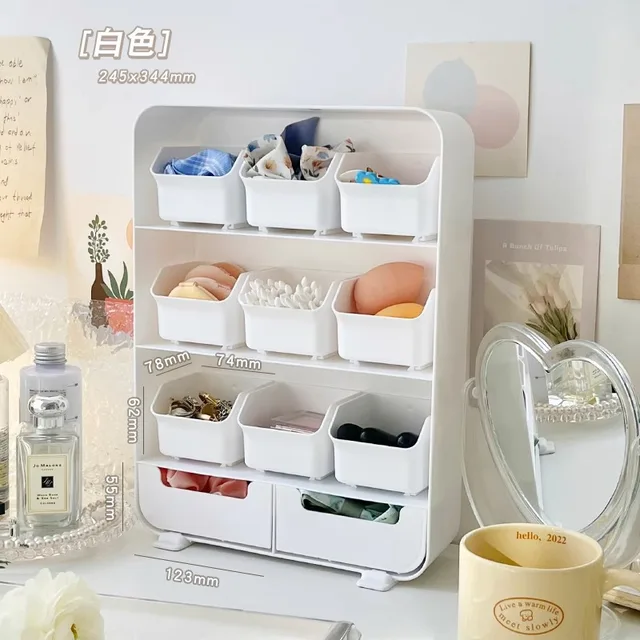 다용도 풀아웃 보관함 - 데스크탑 정리함 및 문구 화장품 정리함