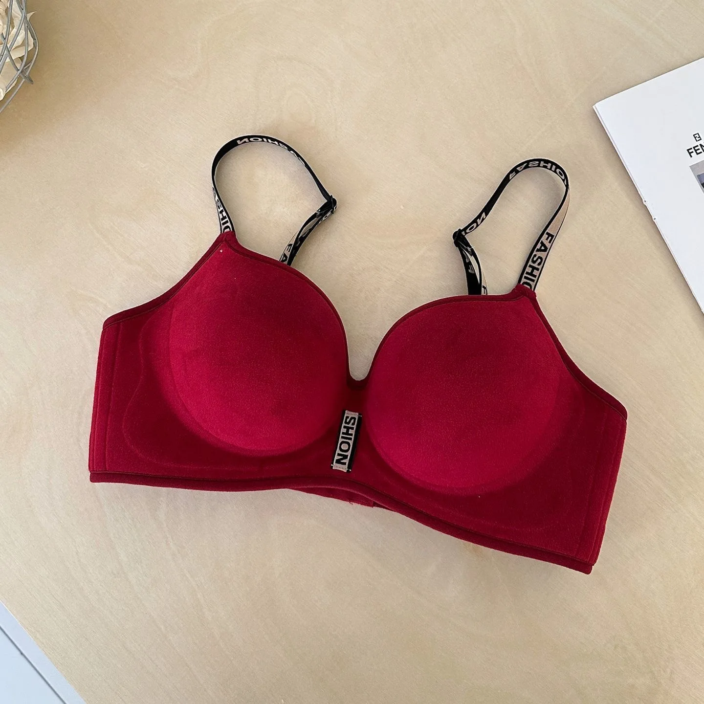 Velvet Plunge Bra Super Padded Small Bust Thick Enhancer Underwear Gather & Lift Bra Flat Chest S- XL Cup Letter Shoulder Straps