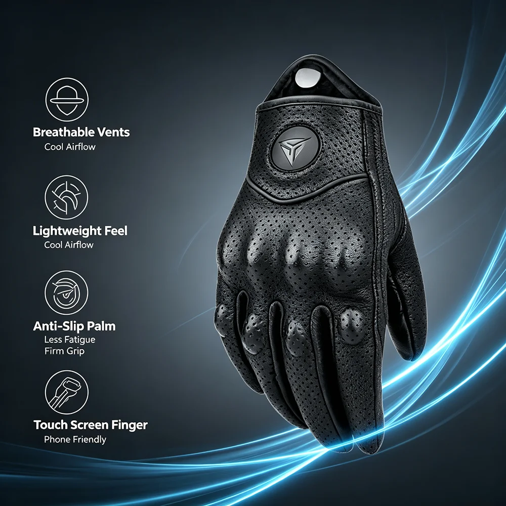 Unisex Leather Motorcycle Carbon Gloves for Cycling and Motorbike Adventures