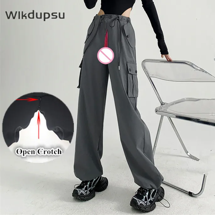 

Sexy Zippers Open Crotch Harajuku Cargo Pants Women Streetwear Vintage Y2k Hip Hop Wide Leg Joggers Baggy Sweatpants Techwear