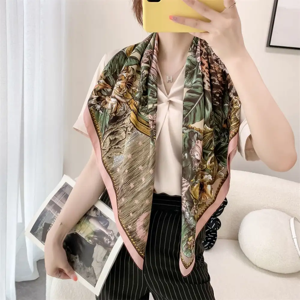 Fashion Square Neckerchief 2022 Twill Silk Scarf Women Luxury Brand Hijab Bandana Shawl Wraps Headband Lady Scarves Foulard