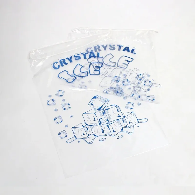 50pcs Plastic Ice Bags Food Grade PE with Drawstring Can Withstand 5/8 Lb Pounds Closure Durable Bag Kitchen Disposable Storage