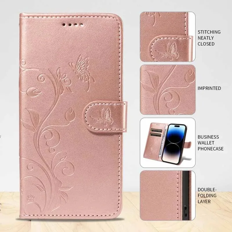 Leather Wallet Flip Case | Flower Embossed Design