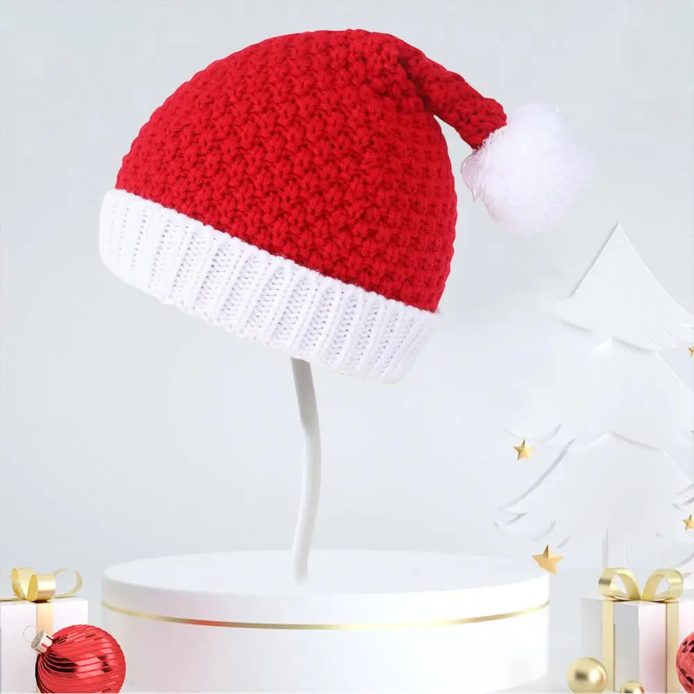 

Kids Santa Hat Adjustable Santa Hat Festive Santa Hat Plush Ball Decor Warm Knitted Beanie for Christmas New Year Parties Unisex