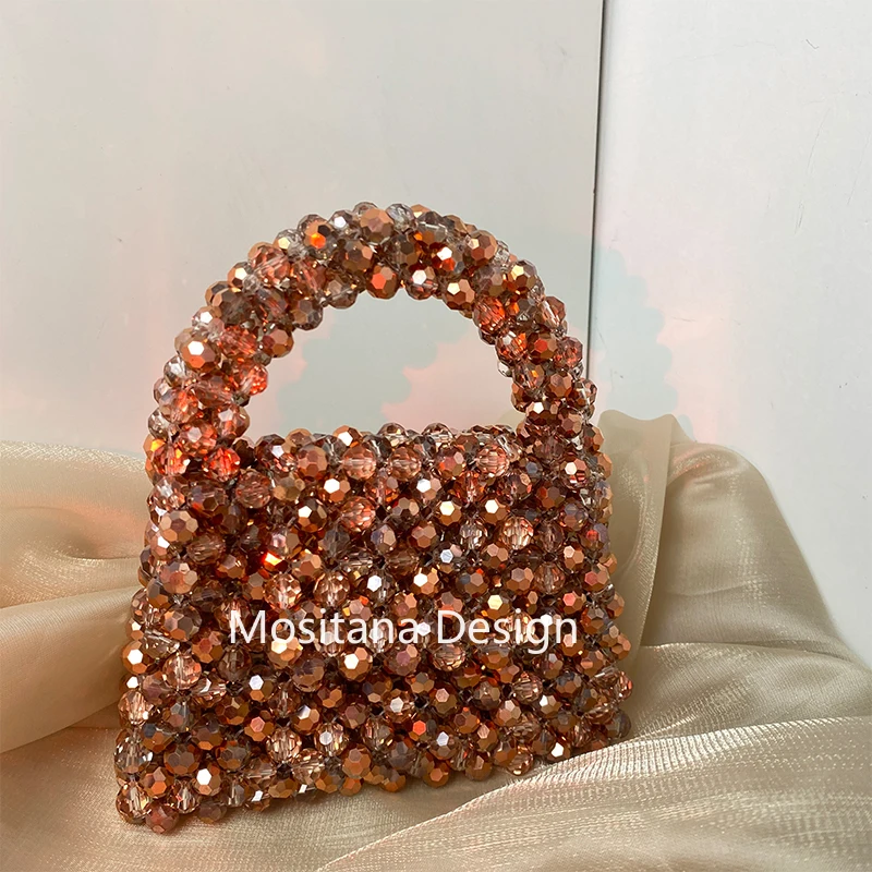 

Women's Handbag Two Tone Crystal Beads Femal Top-Handle New Fashion Small Handmade Ladies Party Purses Customized Gift for Her