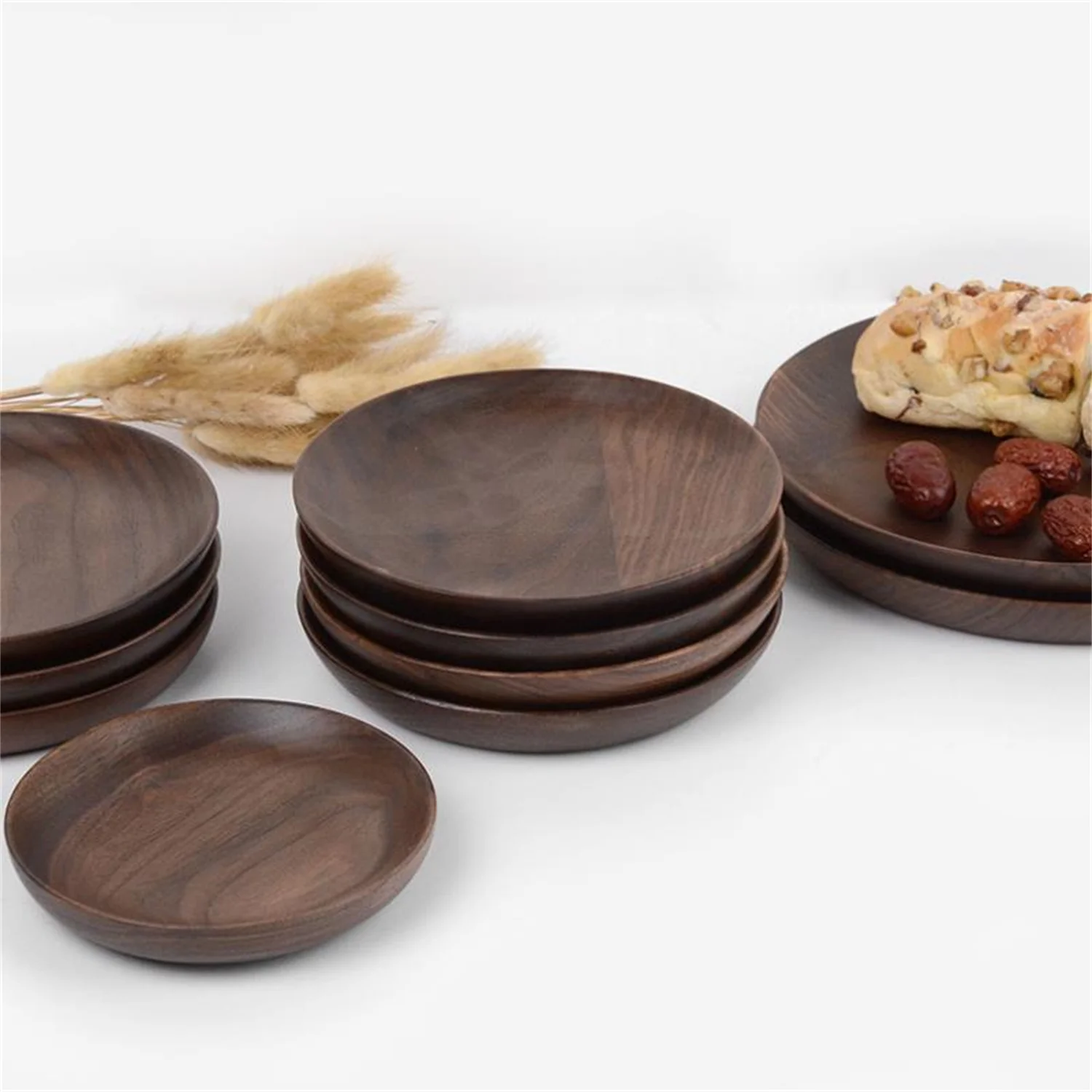 Bandeja Redonda De Madera Natural Para Servir, Plato De Madera Platos Para Servidor De Comida Y Te Plato Para Bebidas Y Agua 27cm