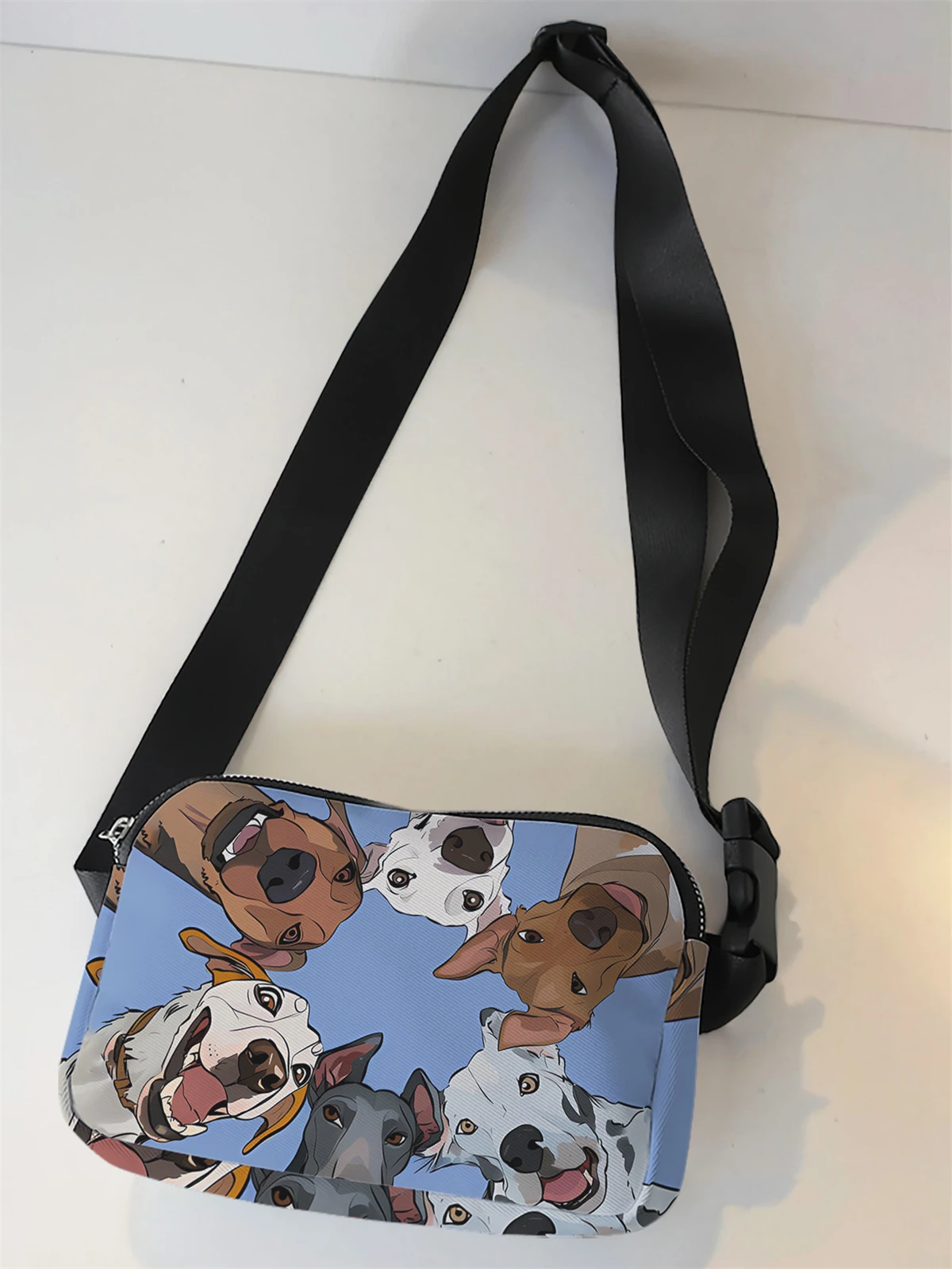 1-piece set, stylish and adjustable cartoon dog pattern crossbody bag, neutral sports waist bag, suitable for running