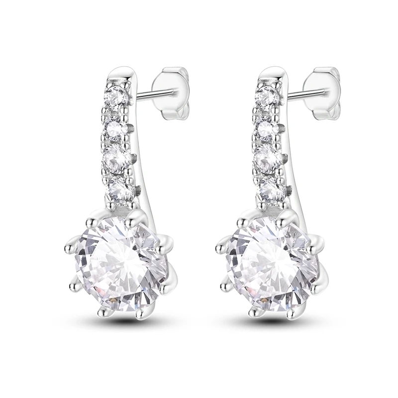 

Elegant S925 sterling silver original cubic zirconia classic round zirconia main stone earrings Charm versatile women's earrings