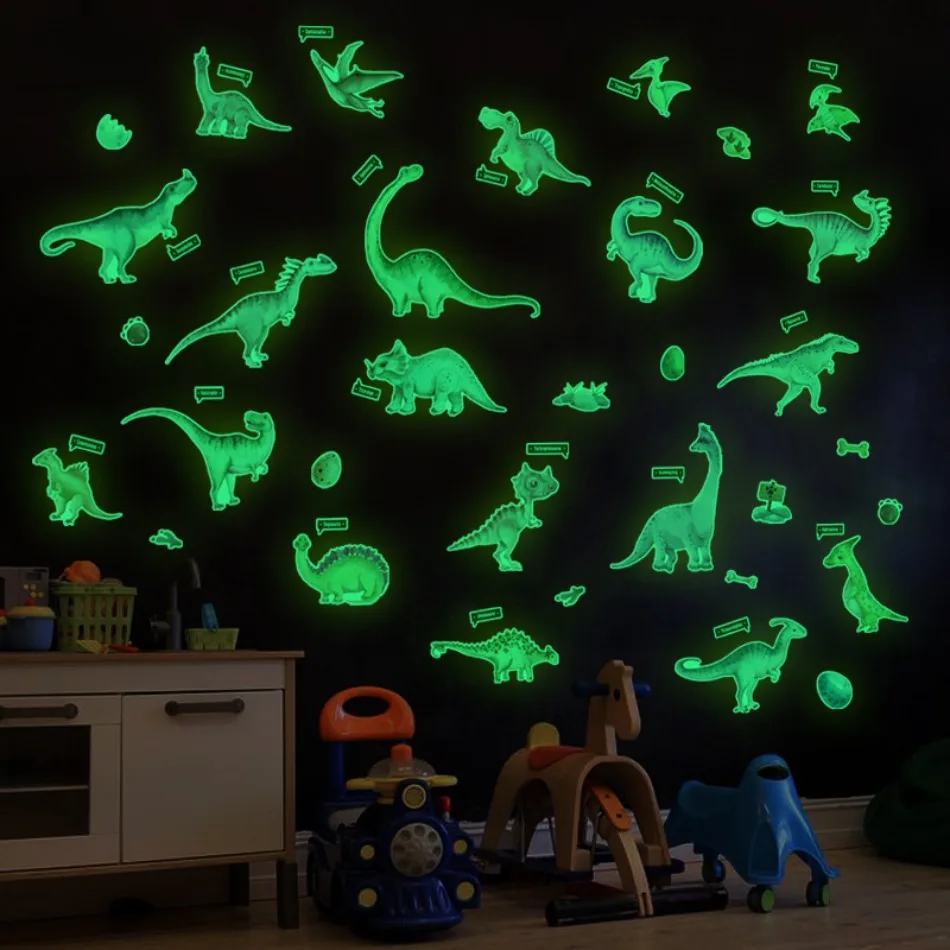 Glow Dinosaur Wall Decal Glow Cartoon Animal Fluorescent Decal Sticker Children's Room Bedroom Decoration Sticker