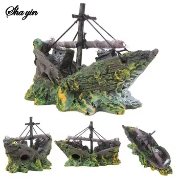 Estilo aleatório tanque de peixes navio pirata ornamento simulação mundo subaquático tanque de peixes paisagem ornamento resina decoração 1