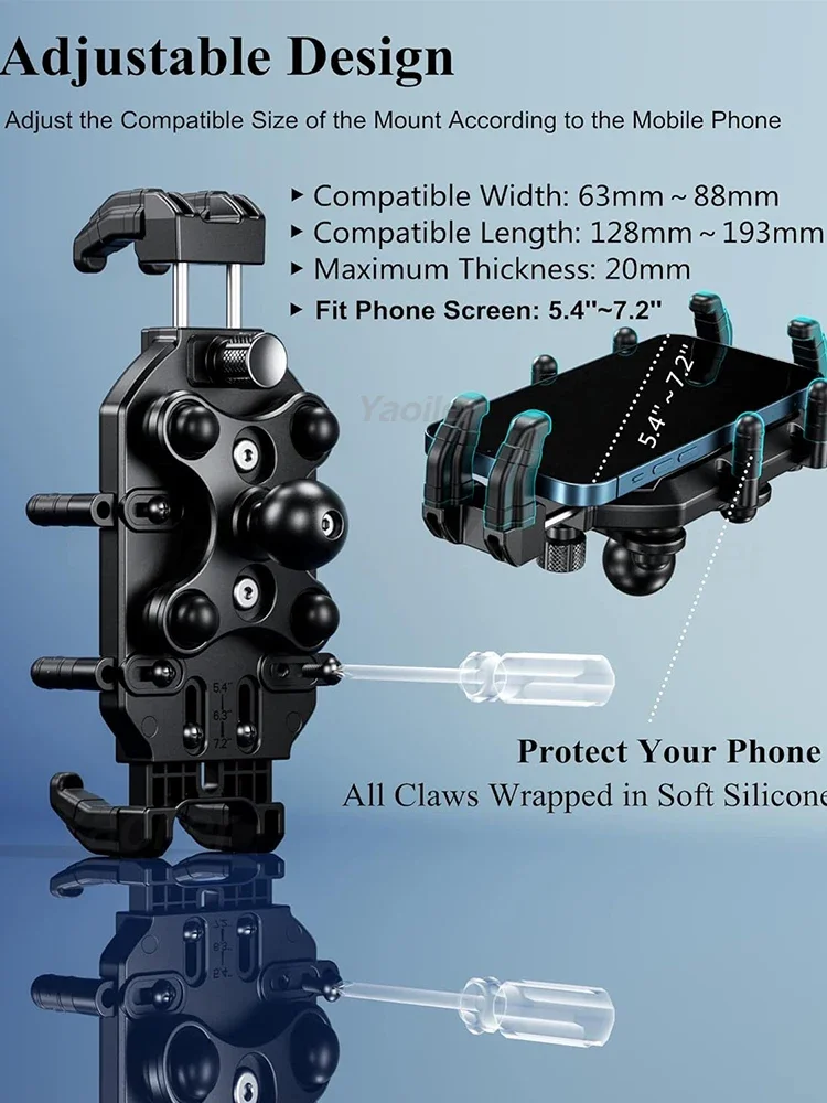 Supporto per telefono UTV con smorzatore di vibrazioni, supporto antifurto per cellulare, supporto per roll-bar per carichi pesanti, per telefoni da 5,4-7,2 pollici - immagine 4