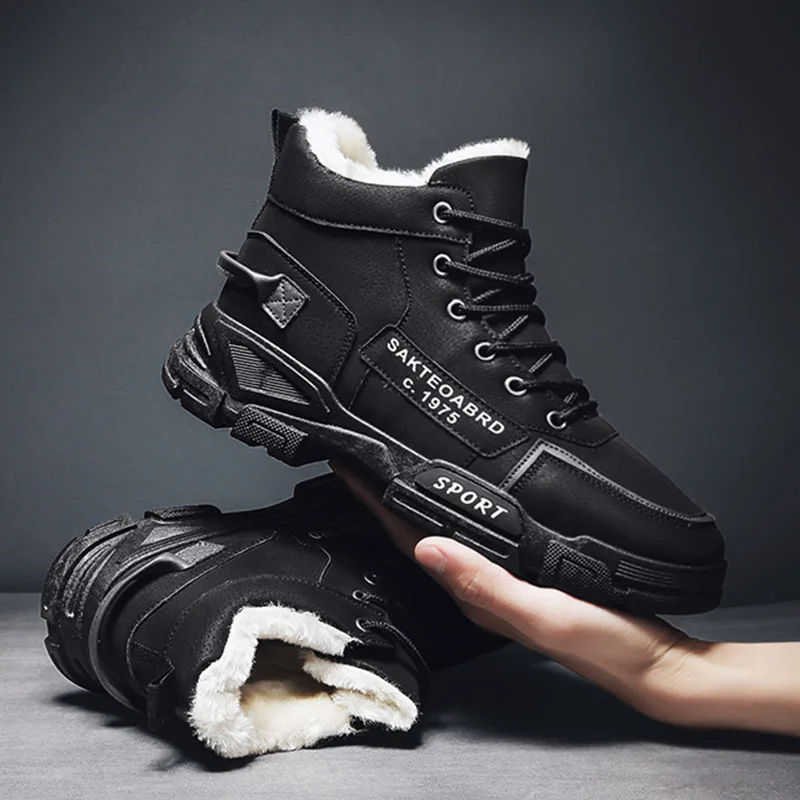 Snow Boots for Men High-top Plush Warm Cold Cotton Boots Hundred Thickened Lace Up Comfort Platform Sneakers Zapatillas Hombre