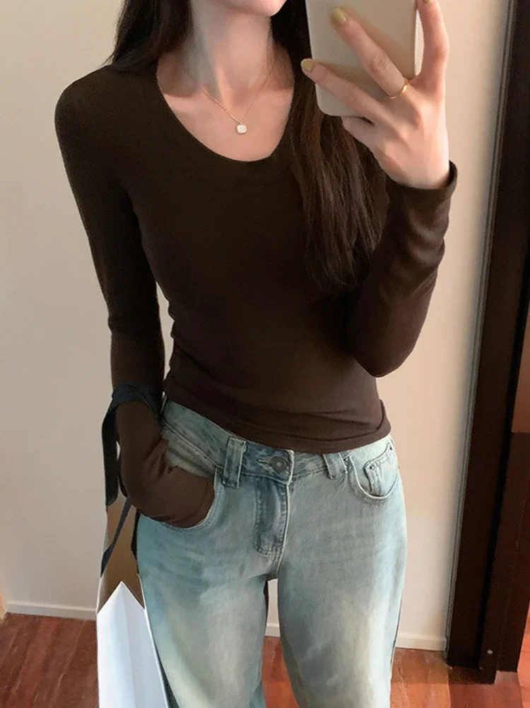 

2023 Autumn Long Sleeve Sexy T Shirt for Women Slim O Neck Basic Tees Korean Fashion Tops Female Pullover Tshirt Roupas Feminina