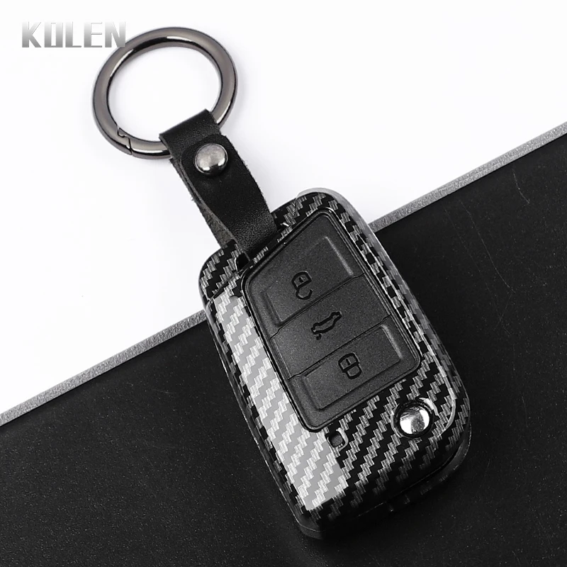 ABS 탄소 섬유 스타일 자동차 키 케이스 커버 폭스 바겐 골프 7 MK7 Tiguan MK2 좌석 Ateca Leon FR 2 Ibiza