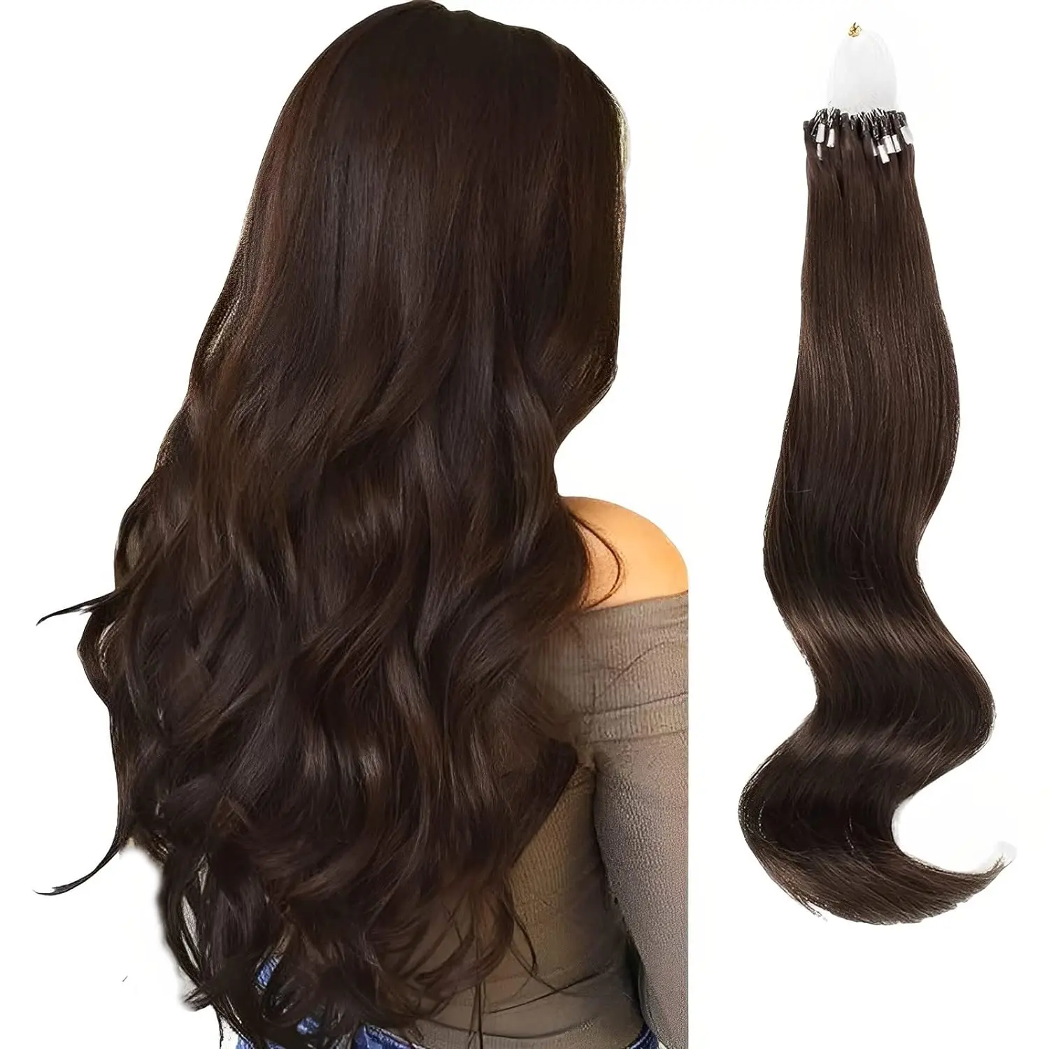 Dark Brown Hair #4 Color Micro Loop Hair Extensions 100% Real Human 16-26 Inch 50g Straight Extension Human for Women