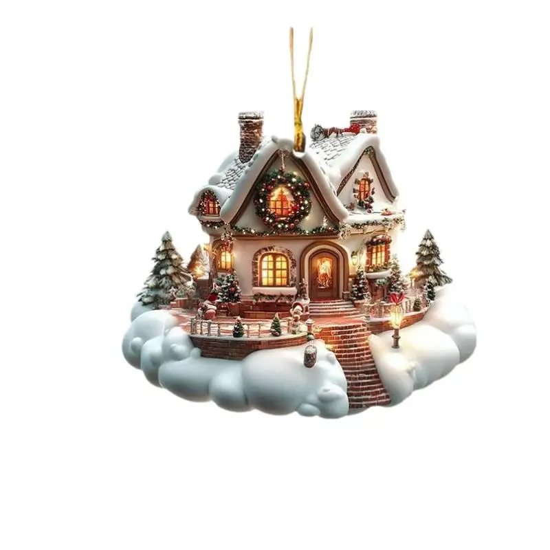 Snow House Christmas Tree Hanging Ornament Holiday Party Decorations For Xmas Tree Pendant 2D Acrylic Flat Christmas Pendant
