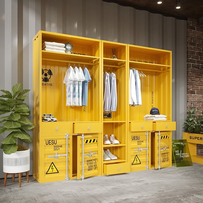 Industrial style wardrobe Wardrobe Simple clothing store container Creative home bedroom iron art metal wardrobe
