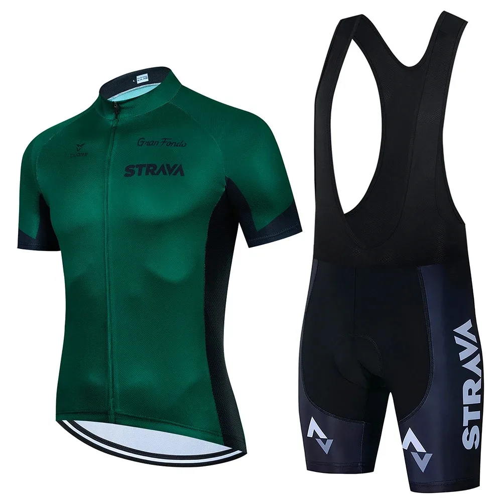 STRAVA Men's Summer Jersey Set Short Sleeve Road Bike Mountain Bike Breathable Quick Dry Sponge Cushion 5