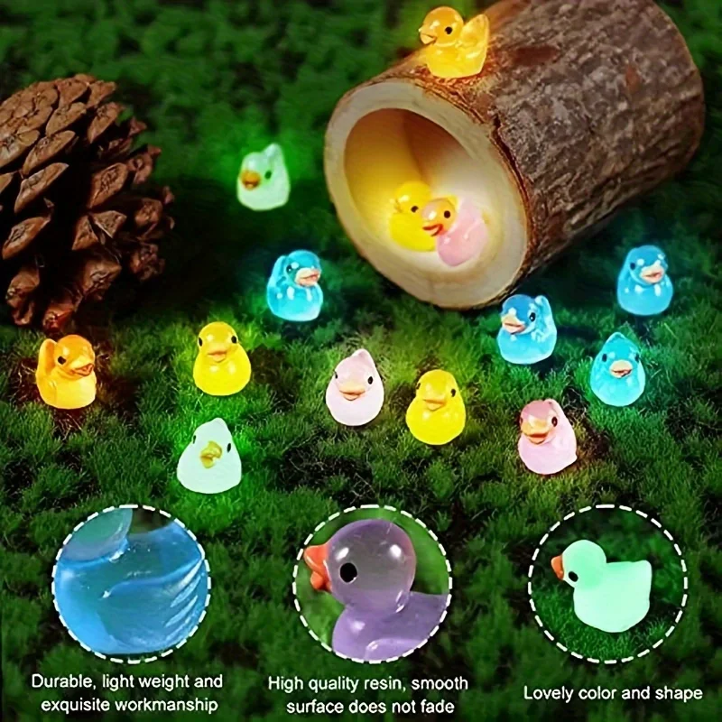 Mini Fluorescent Yellow Duck Ornament Miniature Figures Tiny Resin Handicraft Micro Landscape DIY Dollhouse Decoration 100PC