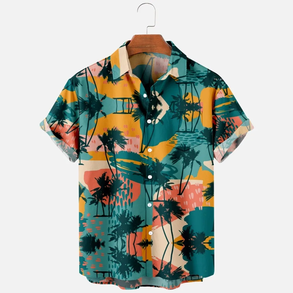 

Men's Fashion T Shirts Hawaiian Tropical Camicias 3d Print Cozy Casual One Button Shirts Short Sleeve Beach Oversized Clothes 7