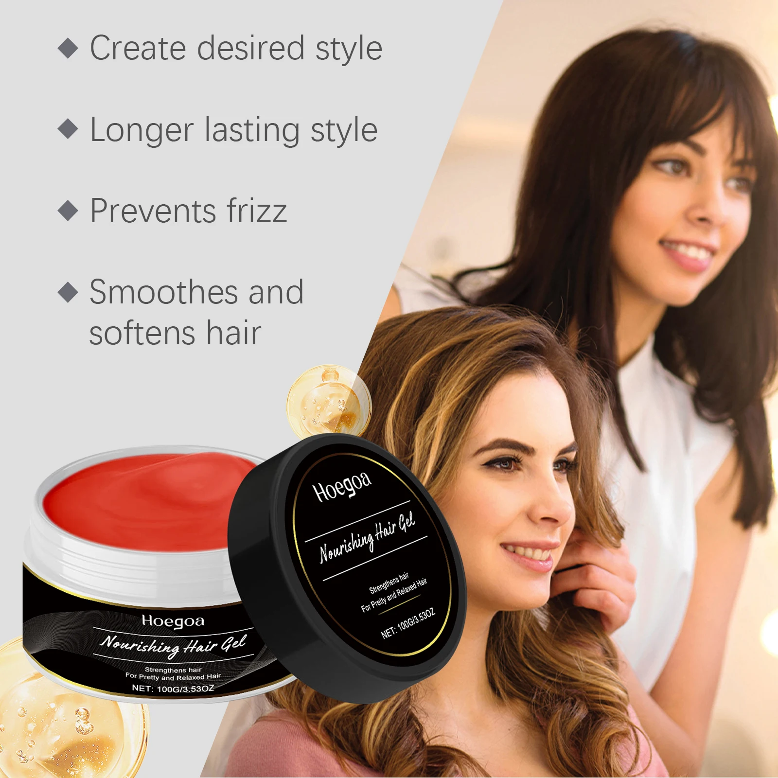 Moisturizing Hair Gel: Repairs Dry and Frizzy Hair, Offers Lightweight Freshness, and Leaves Hair Smooth