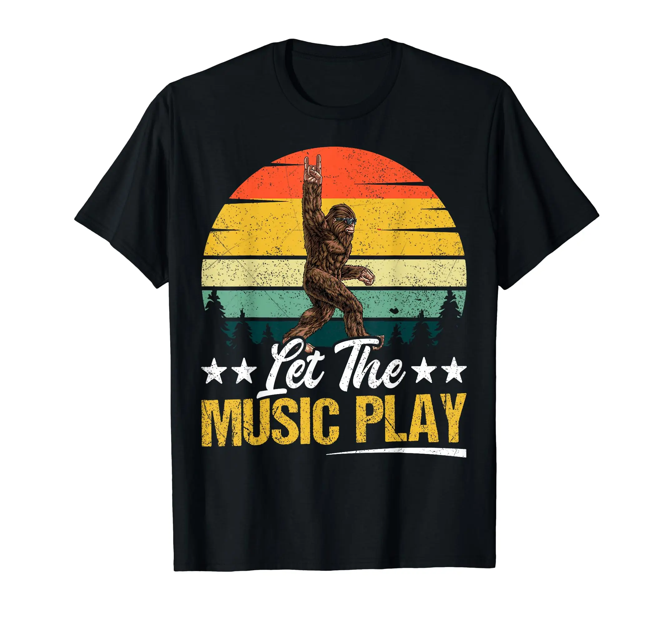 

Bigfoot Let The Music Play смешная футболка с изображением большой ноги