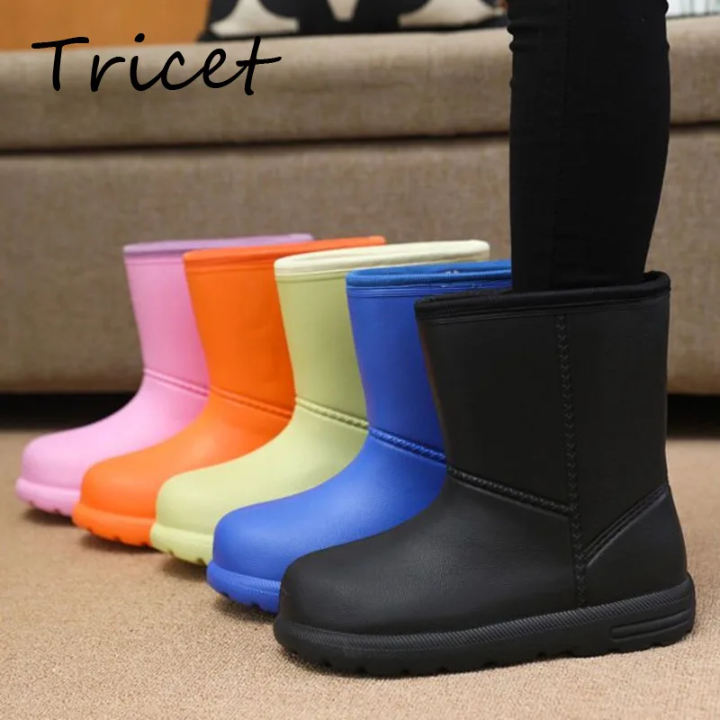 

Women's EVA Short Rain Boots New Winter Warm Plush Snow Boots Solid Thick Bottom Female Footwear Outdoor Waterproof Water Shoes