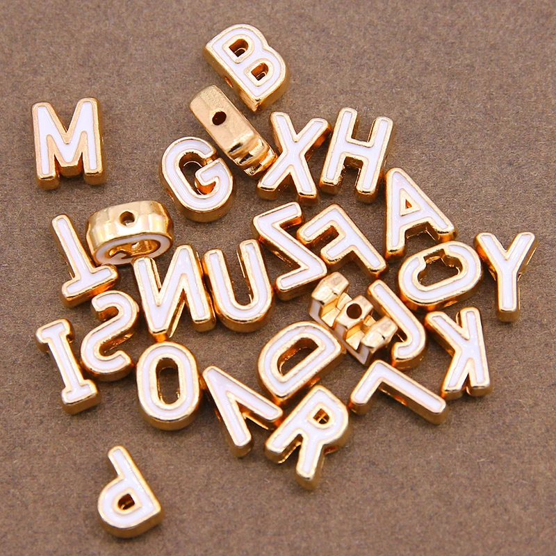 1PC Round White Enamel Letter Beads 10mm, White and Gold Letter Beads,  Letter Beads for Bracelets, Letter Beads Near Me, Letter Beads 