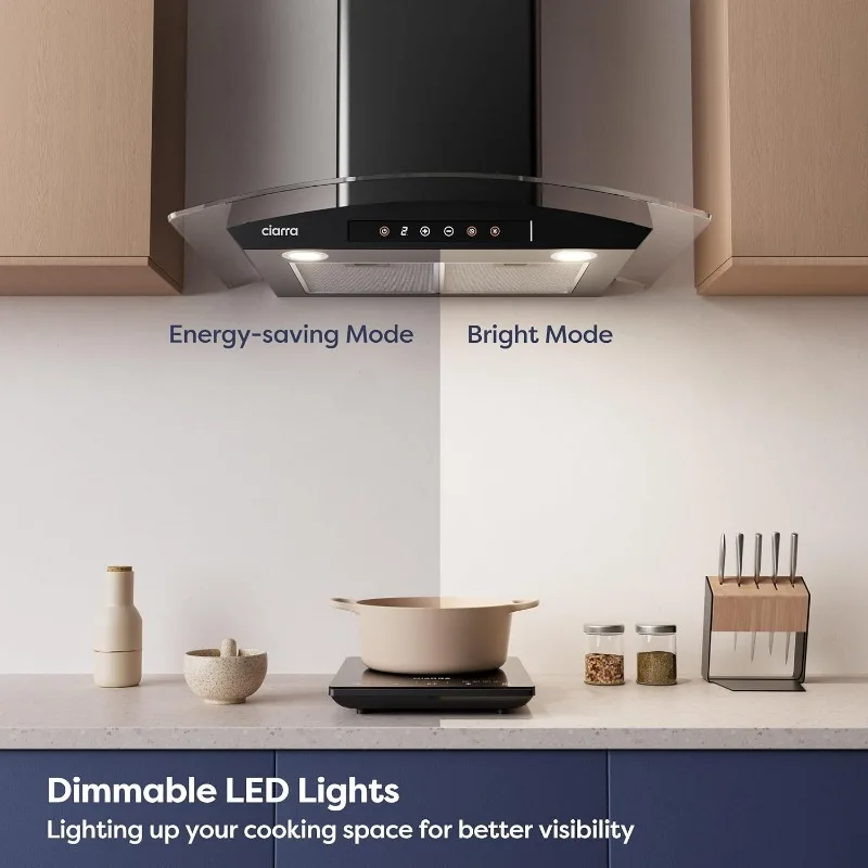 Black Range Hood 30 inch with Soft Touch Control 450 CFM Stove Vent Hood for Kitchen with 3 Speed Exhaust Fan Auto Shut 3
