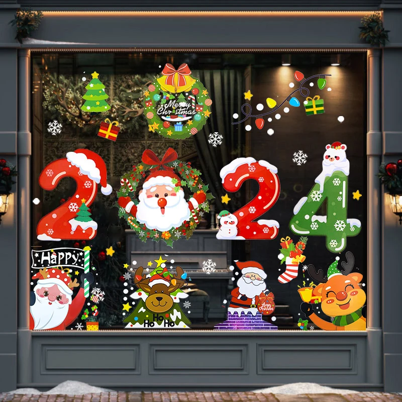 

2024 Merry Christmas Wall Stickers Santa Snowflake Window Glass Stickers Christmas Decoration For Home Room Wall Decals New Year
