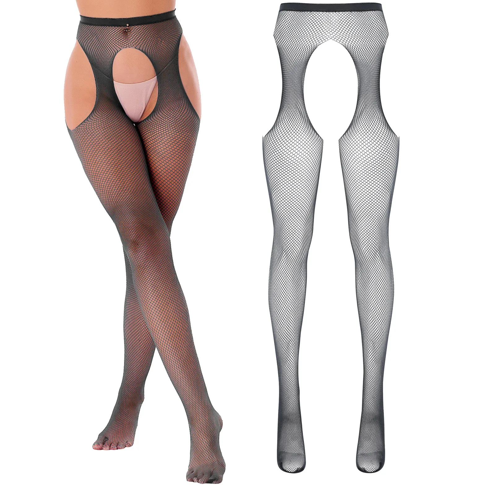 Womens Sexy Open Crotch Pantyhose Stockings Hollow Out Mid Waist Elastic Cutout Crotchless Leggings Underwear Erotic Lingerie erotic lingerie open crotch halter three point bra panty suit hollow temptation flirting porno underwear passion sexy lingerie