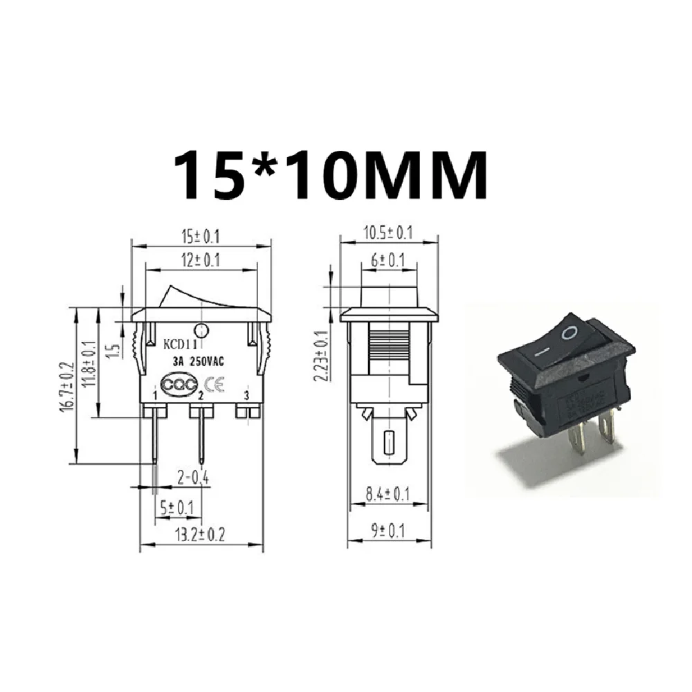 Push Button Switch 100 Pcs 10x15mm SPST 2Pin 3A 250V KCD1 Snap-in On/Off Boat Rocker Switch