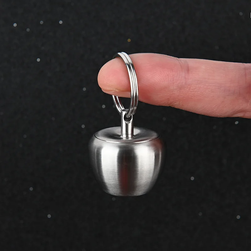 Mini Stainless Steel Apple Shape First Aid Medicine Bottle EDC Waterproof Warehouse Sealed Pill Box Key Chain Survival Tool